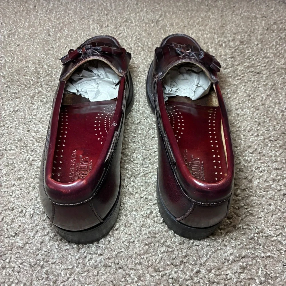 GH Bass Weejuns Tassel Loafers Men 9 Burgundy Ox Blood USA Preppy Dress Shoes - Picture 5 of 8